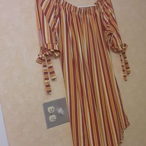 Mustard Yellow and Res striped dress.